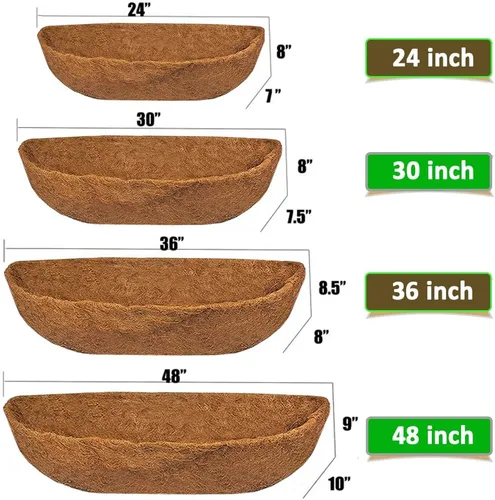 Vista 7 de EROCK 2 revestimientos de coco para macetas, 24/30/36/48 pulgadas, en forma de media luna, fibra de coco y fibra de coco de repuesto para caja