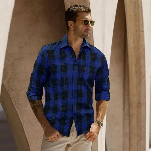 Vista 3 de JMIERR - Camisas de manga larga con botones para hombre, camisa informal de franela de algodón