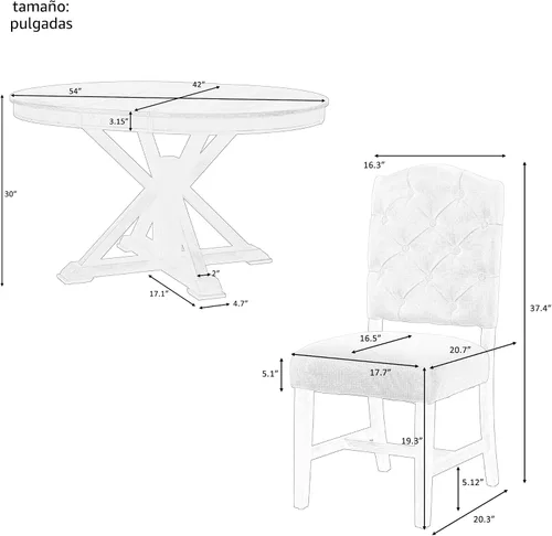 Vista 3 de Harper & Bright Designs TREXM - Juego de mesa de comedor de estilo retro funcional con mesa extensible y 4 sillas tapizadas para comedor y sala