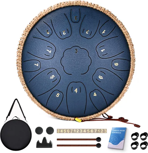 Vista 14 de Tambor de Lengua de Acero, 12 Pulgadas 15 Notas Tambores de Lengua, Tambores Handpan Instrumento de Percusión para Niños y Adultos, Tambor de Mano