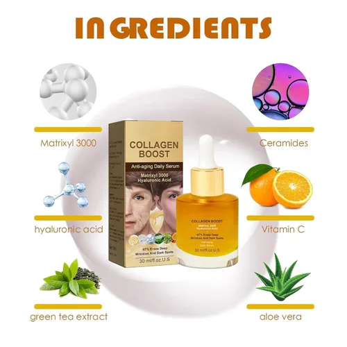 Vista 7 de Sérum antienvejecimiento de colágeno Boost, suero antiarrugas de péptido de colágeno, suero facial de colágeno para tensar la piel ayuda a levantar