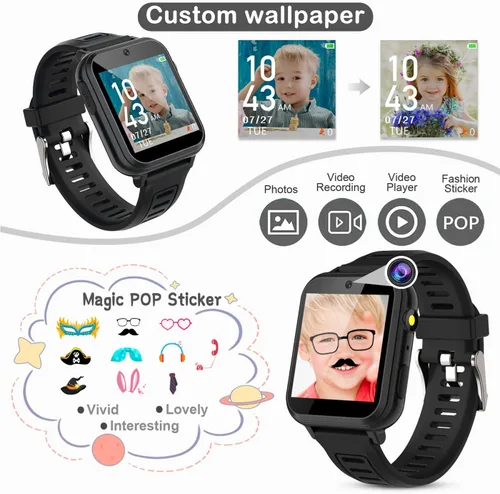 Vista 3 de Tixpc Reloj inteligente para niños y niñas con video, cámara, reproductor de música, 39 juegos, podómetro, reloj despertador, calculadora, antorcha