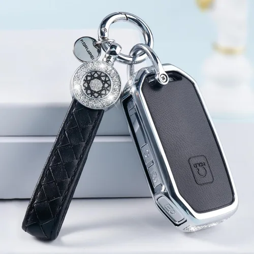 Vista 6 de Compatible with Kia Key Fob Cover with Keychain Genuine Leather Crystal Key Protector