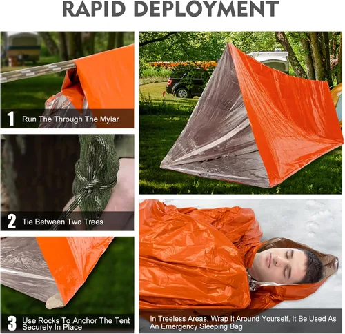 Vista 4 de ANLOKE Tienda de supervivencia de emergencia Refugio - Kit de supervivencia para tienda de campaña de tubo de emergencia Mylar para 2 personas