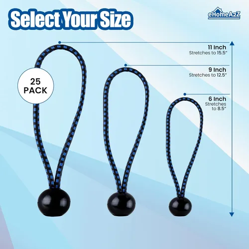 Vista 7 de Paquete de 25 cuerdas elásticas de bolas elásticas de 6 pulgadas de diámetro para toldo, red, postes, jardín, herramientas, cables, cable resistente