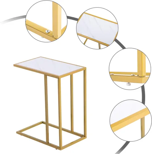Vista 4 de Mesa auxiliar de sofá moderna en forma de C, estilo de ocio, multifuncional, para café, laptop, tableta, comedor, sala de estar, decoración