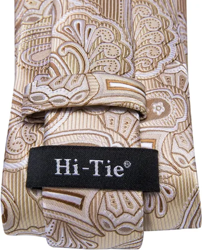 Vista 5 de Hi-Tie Conjunto de corbata de cachemira de seda y gemelos cuadrados de bolsillo