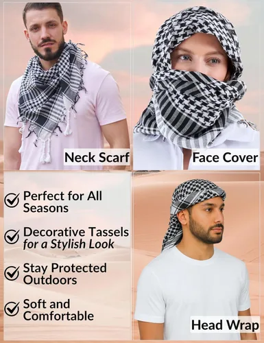 Vista 3 de LOVARZI Shemagh Cottons Arab Keffiyeh - Bufanda militar táctica para cabeza y cuello