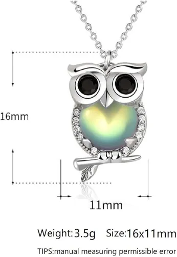 Vista 3 de Lam Sence Collar con colgante de búho de plata de ley con diseño de piedra lunar, Metal, Piedra de luna