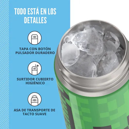Vista 4 de THERMOS FUNTAINER Botella aislada al vacío de acero inoxidable de 16 onzas con tapa ancha de canalón, MINECRAFT
