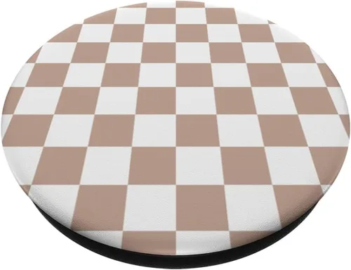 Vista 2 de Tablero de ajedrez marrón y blanco - Patrón a cuadros PopSockets estándar PopGrip