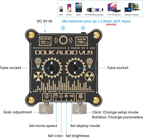 Vista 5 de Douk Audio VU9 Pixie Tube Medidor de nivel de sonido Retro Nixie Tube Audio Spectrum MIC Pickup para decoración de escritorio del hogar