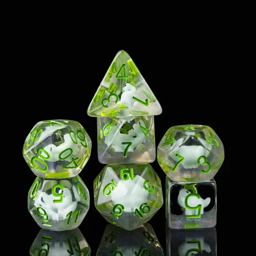Vista 11 de Cusdie 8 dados DND, juego de dados poliédricos rellenos de animales, juego de dados de animales para juegos de rol, dados D&D