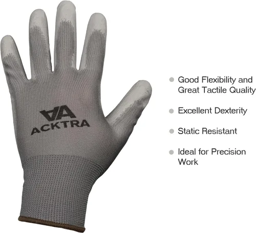 Vista 9 de ACKTRA Guantes de trabajo de seguridad ultrafinos de poliuretano 12 pares, WG002 negro/negro, XS