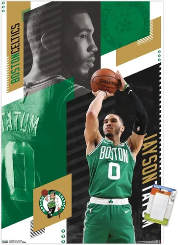 Vista 12 de Trends International NBA Boston Celtics - Póster de pared de Jayson Tatum 19, 14.725 x 22.375 pulgadas, versión enmarcada de madera de granero