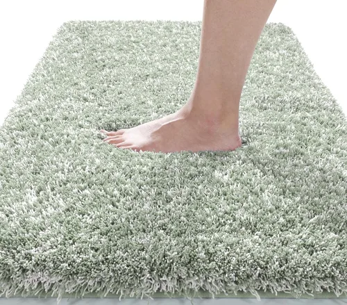 Vista 45 de Yimobra Alfombras de baño en negro y blanco antideslizantes lavables, tapetes de baño ultra suaves y absorbentes de agua, alfombra de ducha suave