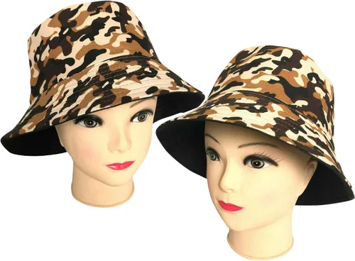 Vista 6 de Sombrero de pescador reversible para mujer, diseño de pescador, playa, para el verano, plegable, para el sol 2 piezas leopardo (verde+marrón)