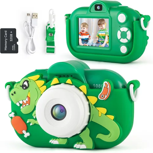 Vista 6 de Cámara infantil para niñas y niños, juguetes de regalo, cámara para niños pequeños con juegos, cámara digital para selfie de doble lente HD de 48 MP