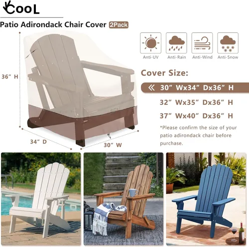 Vista 2 de okcool Paquete de 2 fundas para sillas Adirondack de patio, impermeables, resistentes, para exteriores, fundas para sillas de patio Adirondack