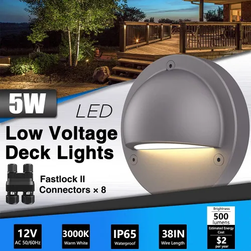 Vista 2 de SUNVIE Paquete de 8 luces de cubierta de bajo voltaje con conector de cable Fastlock2 de 5 W, luces LED de escalera, transformador de bajo voltaje