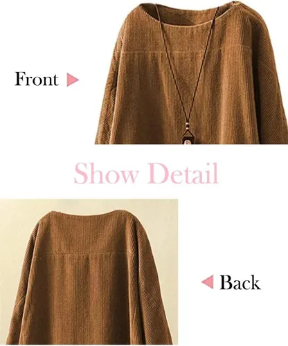Vista 5 de Minibee Vestido tipo túnica de pana de manga larga con bolsillos para mujer