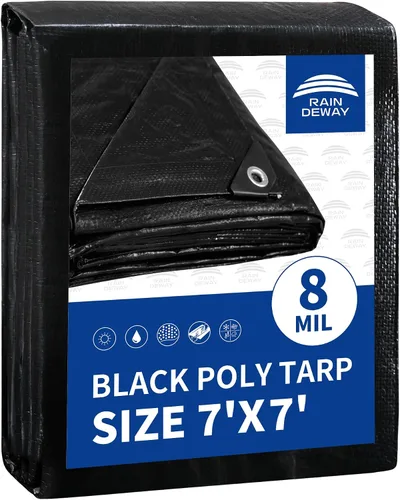 Vista 29 de RAINDEWAY Lona pequeña negra de 3x3 pies (paquete de 2), resistente a los rayos UV, lonas polivalentes de resistencia media impermeables, lona