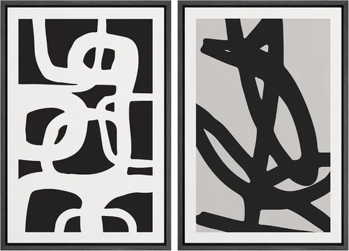 Vista 86 de SIGNWIN Lienzo enmarcado para pared, juego de arte de collage de ondas en espiral de mediados de siglo, formas abstractas, acogedor, neutro