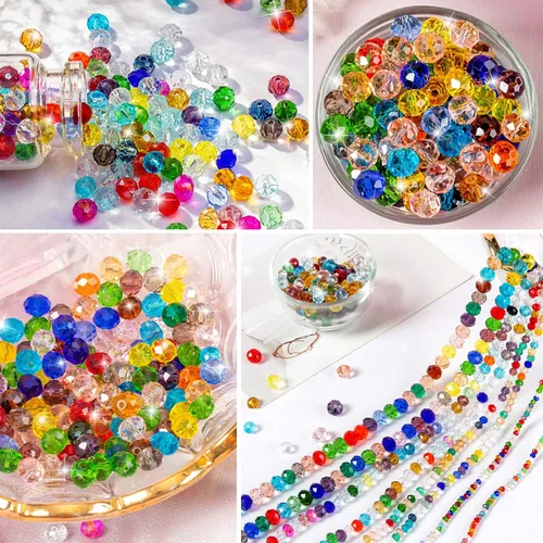 Vista 4 de 750 cuentas de cristal surtidas para la fabricación de joyas, cuentas espaciadoras de cristal de diamantes facetadas coloridas Rondelle y Briolette
