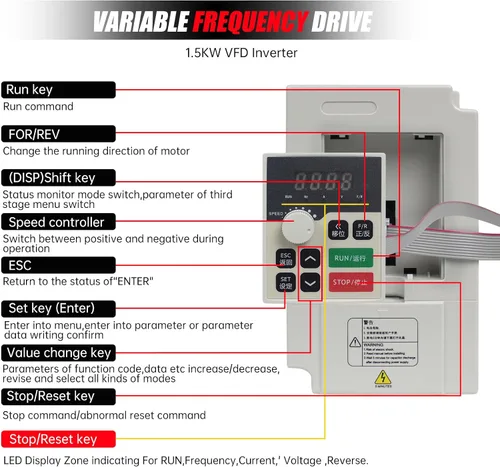 Vista 8 de Inversor VFD de 2.2KW 220V 11A 3HP Unidad de frecuencia variable 2200W husillo Control del motor Convertidor VSD 0-1000Hz con cable de extensión