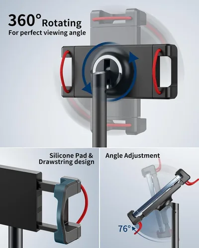 Vista 4 de SAIJI Soporte para Tablet, Soporte Ajustable de Altura Extra Kindle, Soporte para iPad de Rotación de 360 Grados, Base de Montaje de Cuna