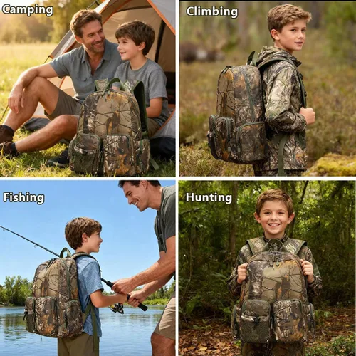 Vista 7 de TIANHAOPUJU - Mochila táctica de camuflaje para adolescentes y hombres, PVC resistente al agua para caza al aire libre, senderismo, pesca, viajes