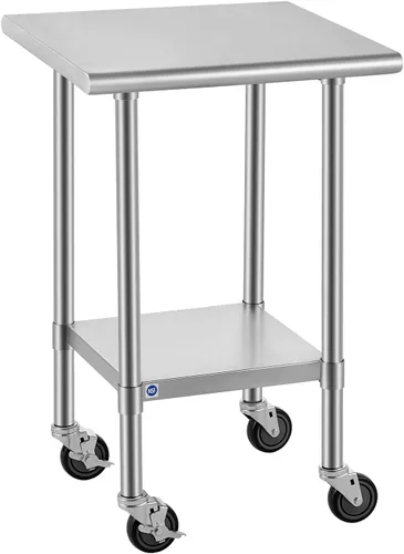 Vista 93 de ROCKPOINT Mesa de acero inoxidable para preparación y trabajo, 14x24 pulgadas; mesa de cocina comercial de metal NSF resistente con estante inferior