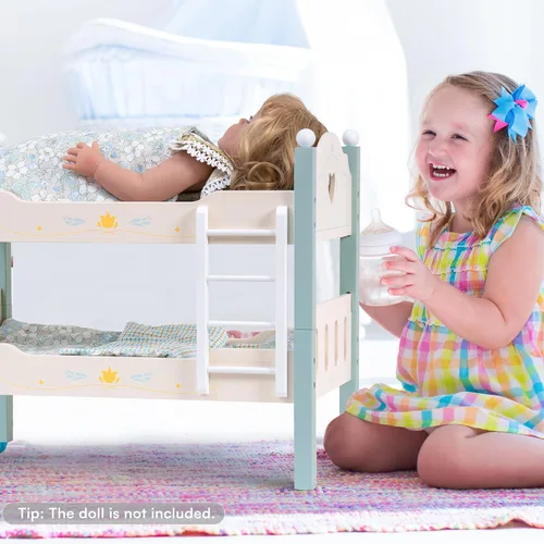Vista 6 de ROBOTIME Literas de muñeca de bebé, cunas de madera para muñecas de 18 pulgadas, cama apilable para muñecas de muñeca para muñecas americanas
