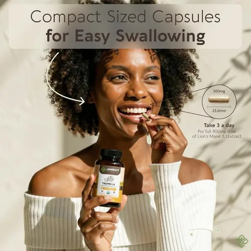 Vista 6 de Longevity Botanicals Cápsulas orgánicas de hongos Tremella Extracto de suplemento de 120 unidades Cuerpo fructífero de hongos de nieve ≥10%