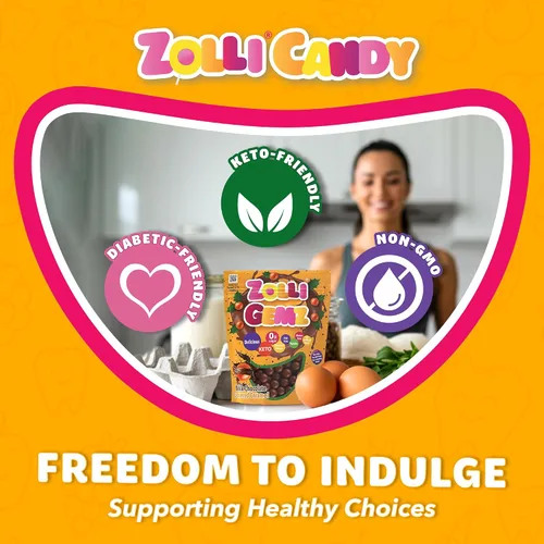 Vista 6 de Zolli Gemz Caramelo en chocolate con leche, caramelo sin azúcar, caramelo saludable apto para dieta keto y diabética, golosinas aprobadas por