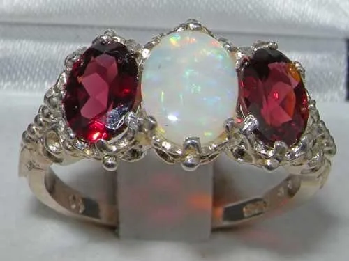 Vista 2 de Anillo de plata de ley 925 auténtico ópalo y granate para mujer