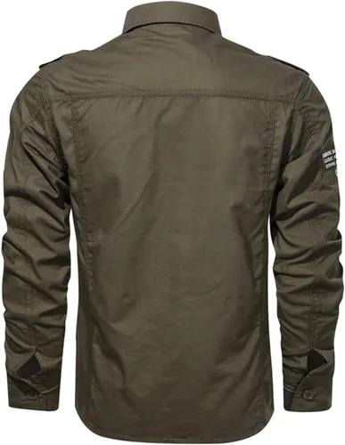 Vista 3 de Camisas tipo cargo de estilo militar para hombre, manga larga, con botones, para ejercicio al aire libre, blusas con bolsillos