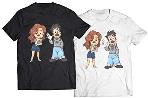Vista 2 de Max and Roxanne Shirt - Camiseta clásica de dibujos animados, arte negro, regalos pequeños, regalo para él o ella, camisas informales, camisa