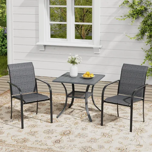Vista 46 de VICLLAX Juego de 2 sillas de patio pequeñas para exteriores, juego de sillas apilables para patio y mesa de comedor cuadrada para porche delantero