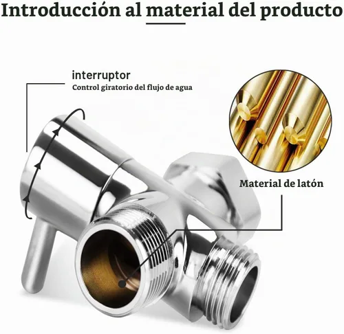 Vista 6 de Adaptador de bidé T con válvula de cierre: Válvula T de latón de 3 vías para bidé 7/8 "x 7/8" X 1/2" - Conector en T a prueba de fugas Ajuste