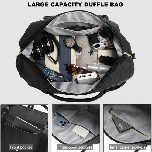 Vista 5 de Bolsa de viaje para fin de semana, grande para mujeres y hombres, bolsa de lona con compartimento para zapatos, perfecta para viajes, uso diario