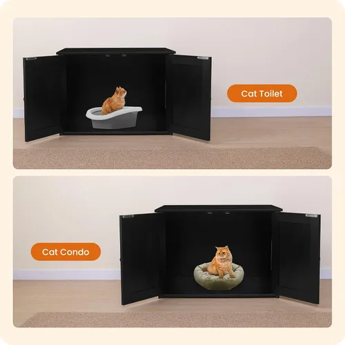 Vista 7 de Caja de arena para gatos Dwanton, mueble oculto para caja de arena para gatos, entrada reversible puede estar en el lado izquierdo o derecho, baño