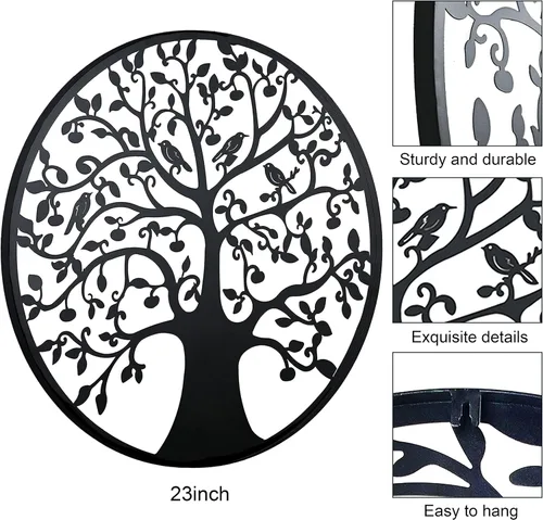 Vista 2 de Remenna Arte de pared de metal, árbol de la vida, decoración de pared de 23 pulgadas, árbol genealógico de metal, para colgar en la pared, Árbol