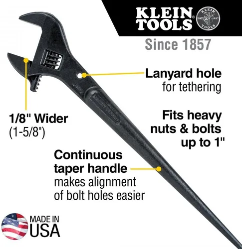Vista 3 de Klein Tools 3239 - Llave de punta ajustable, 16 pulgadas de longitud, apertura de llave de 1-5/8, se adapta a tuercas y pernos pesados de hasta 1