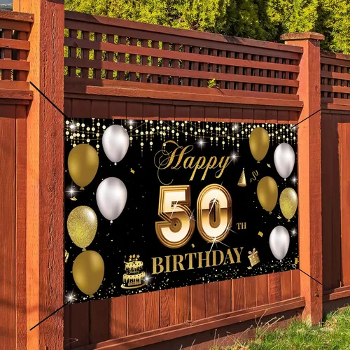 Vista 6 de Fondo de pancarta de cumpleaños número 50, decoración de feliz cumpleaños 50 para hombres y mujeres, cartel de fiesta de cumpleaños de 50 años