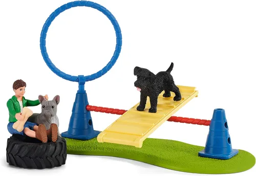 Vista 5 de Schleich Farm World, juguetes de granja para niñas y niños de 3 a 8 años, juego de 14 piezas, entrenamiento de agilidad para cachorros en The Dog