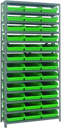 Vista 234 de Quantum QSBU-245BK Heavy Duty Shelving Unit with (7) Shelves and (24) QUS245 Black Bins for Garage Warehouse Storage Distribution 400 lb Load