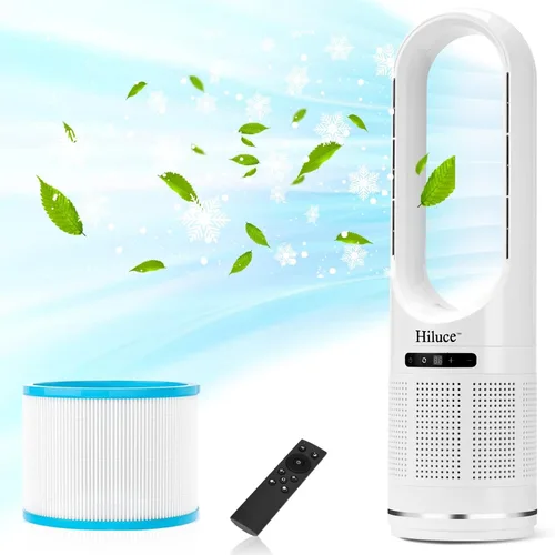 Vista 10 de Hiluce Ventilador sin aspas para dormitorio, ventilador de enfriamiento de torre, control remoto silencioso de 20 dB, 8 velocidades, temporizador