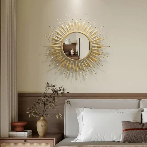 Vista 11 de Espejo de pared Boho de 61 cm con diseño de flores, espejos rústicos de lujo para decoración de granja para sala de estar, baño, dormitorio y entrada