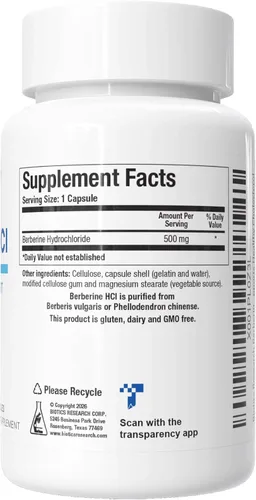 Vista 2 de BIOTICS RESEARCH Berberina HCl 500mg Suplemento Botánico - 90 Cápsulas